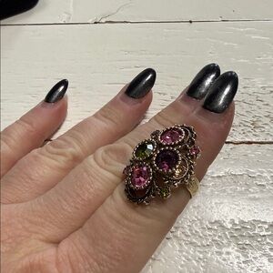 Vintage Sarah Coventry gold tone pink, purple and green rhinestone chunky